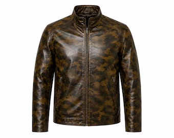 mens leather jacket Camo  sheep Leather