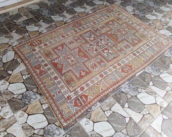 4x6 Handmade Oushak Wool Rug, Vintage Turkish Entryway Rug