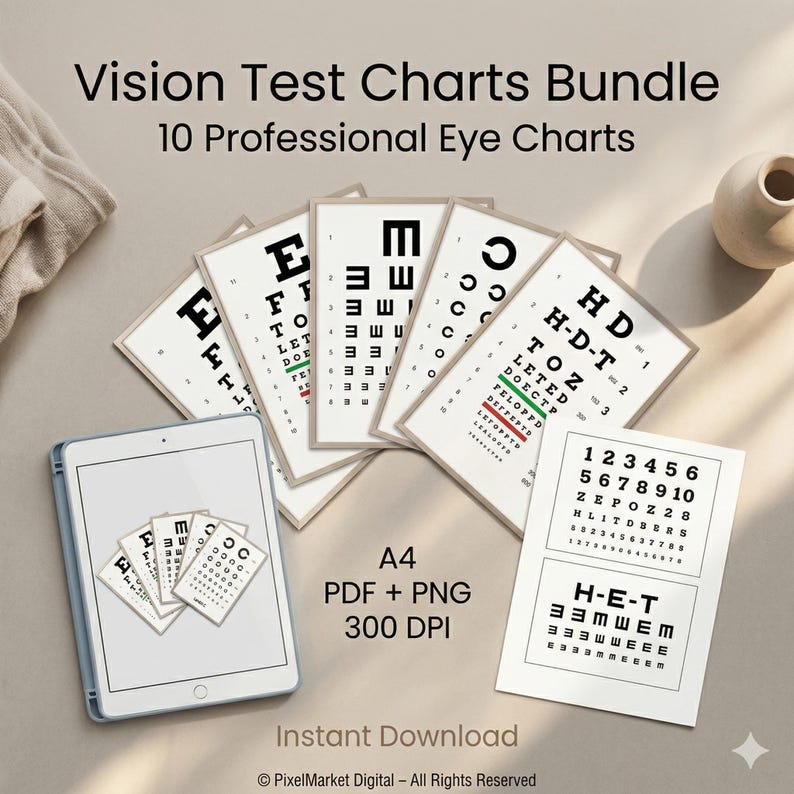 Normal Eye Exam Chart.pdf Printable Eye Test Charts Bundle | 10 Eye Exam Charts | Snellen Chart ...