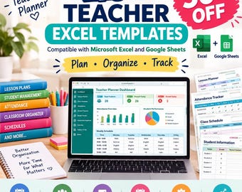 Digital Teacher Planner | 40+ Teacher Excel Templates | Google Sheets Compatible | Classroom Organizer | Lesson Planner | School Management