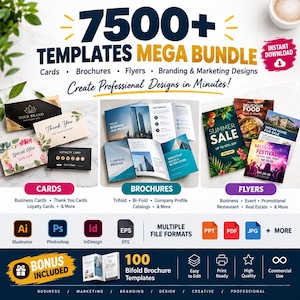 7500+ Brochure Templates Mega Bundle | Business, Company Profile, Trifold & Bi-Fold | Editable Ai Psd Eps Indd | Instant Download