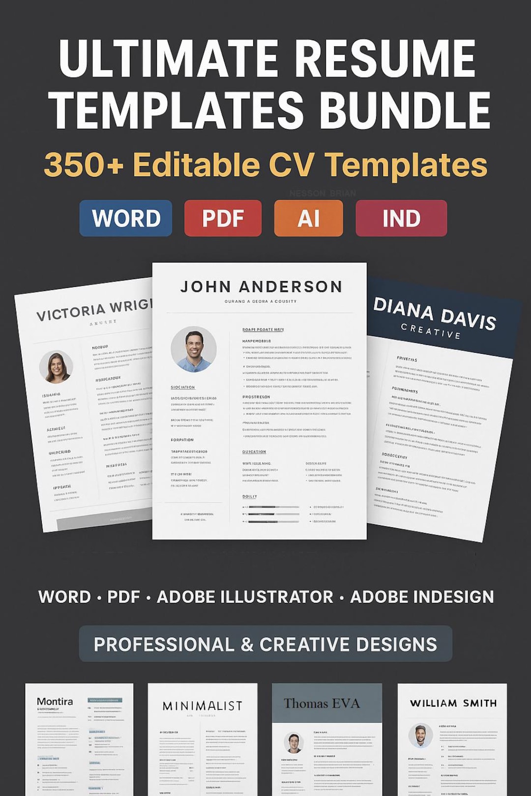 350+ Resume CV Templates Bundle | Modern Editable CV Pack | Word, PDF ...