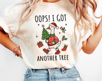Oj, jag fick ett nytt träd-T-shirt, rolig julgås-T-shirt, julklapp för gåsväxtälskare, skjorta med bekväma färger
