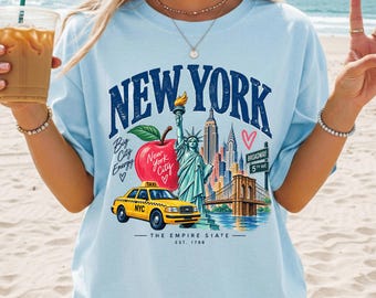Maglietta per le vacanze a New York, t-shirt NYC Comfort Colors, souvenir di viaggio di New York, maglietta per viaggi in famiglia per adulti e ragazzi, regalo per gli amanti della città