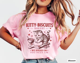 Valentines Cat Comfort Colors Shirt | Kitty Biscuits Bakery T-Shirt | Funny V-Day Cat Lover Tee | Cute Kitten Baking Cookies Gift