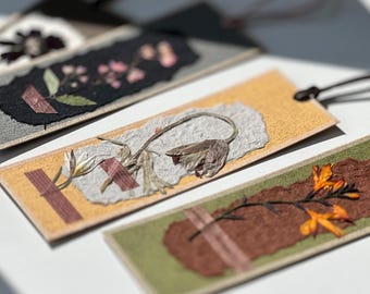 Pressed Flower Bookmark | Natural Floral Art on Dongba & Rice Paper | Custom Color Schemes