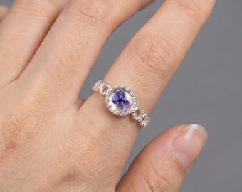 Sterling Silver Pressed Flower Ring: Blooming Blue Lace Flower Sealed in Resin