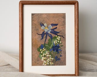 Mini Pressed Flower Frame: A Wasteful Arrangement of  Sorbaria and Columbine Wildflowers Along a Hillside