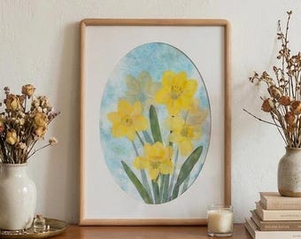 Pressed Flower Wall Art | Dried Real Daffodil Home Hanging Decoration | Modern Home Decor