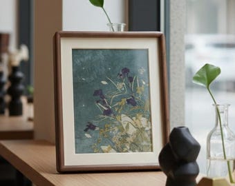 Pressed Flower Frame: Sage & Dusty Miller Foliage, Solid Wood