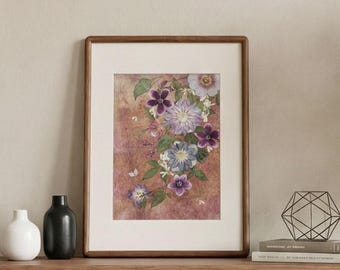 Pressed Flower Art | Peonies & Cyclamen, Hand-Dyed Paper