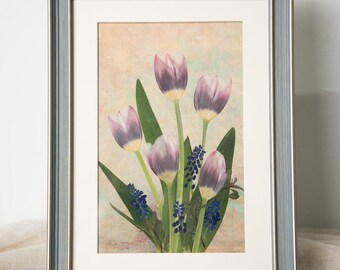 Pressed Tulip Flower Frame | Retro Light Blue Resin, Botanical Wall Art