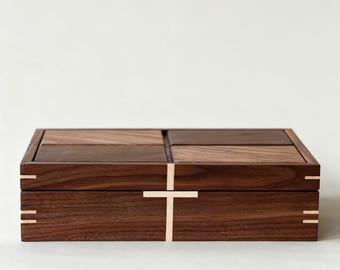 Inlaid Cross Solid Black Walnut Storage Box: For Storing  Faith and Emotional Keepsakes