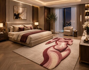 Abstract Female Silhouette Tufted Rug | 3D Artistic Bedroom Carpet, Hand-Tufted Decor