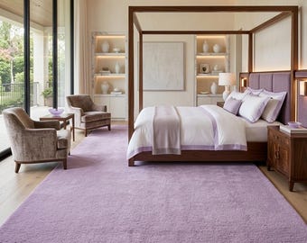 Tapete de lã neozelandesa tufado à mão | Tapete de pelo cortado lavanda, design moderno