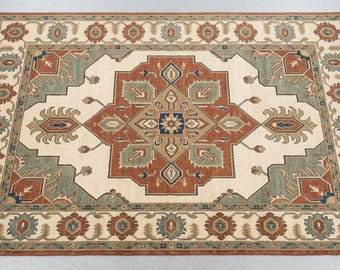 Hand Knotted Wool Oushak Rug | Traditional Turkish Floral Medallion Carpet (8x10)