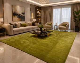 Hand Tufted Wool Rug – Olive Green Cut Pile Carpet for Living Room