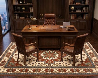 Hand Knotted Wool Rug, Floral Medallion Traditional Carpet, Boho Area Rug, Luxury Home Decor