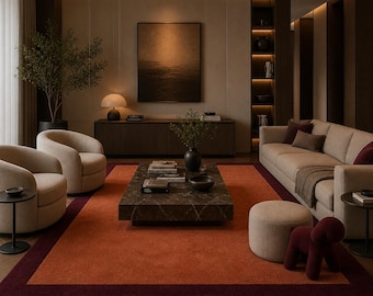 Sala de estar moderna e minimalista com tapete de alta qualidade feito à mão.
