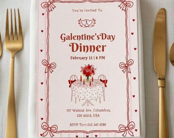 Invitación a la cena de Galentine / Plantilla editable de Canva para una noche de chicas (12,7 x 18,8 cm, descarga digital)