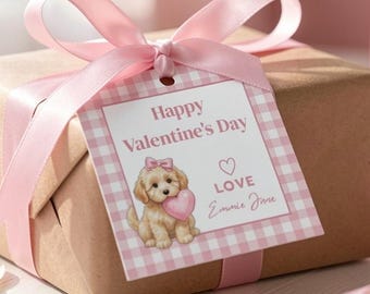Watercolor Puppy Valentine Gift Tag, Editable Template (Digital Download)