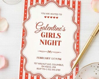 Invitación para la Noche de Chicas de Galentine, editable para la cena de San Valentín (Descarga digital)