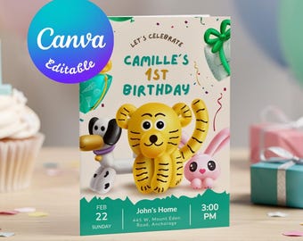 Invitación de cumpleaños, invitación para fiesta de cumpleaños, plantilla editable de Canva (descarga instantánea)