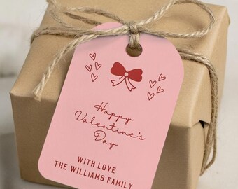 Etiqueta de regalo de San Valentín con lazo rojo y rosa, plantilla para San Valentín, etiquetas de regalo imprimibles (descarga digital)