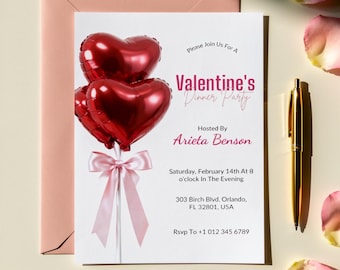 Invitación a cena de San Valentín, invitación elegante, plantilla editable de Canva (descarga digital)