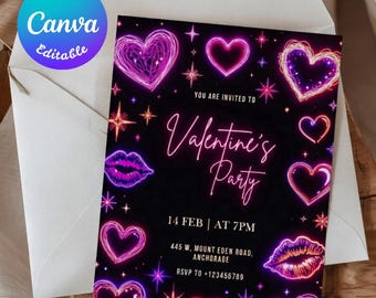 Invitación a San Valentín, invitación a cena, invitación romántica, plantilla editable de Canva (descarga digital)