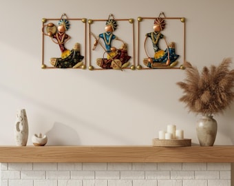 Handcrafted Rajasthani Metal Wall Art with Musicians – Ethnic Indian Home Decor