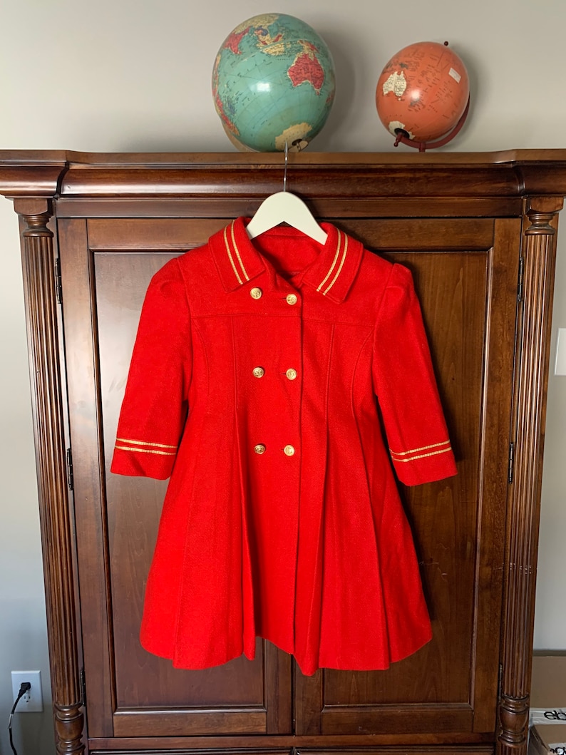Vintage Freeway Fashions redgold wool blend young girls coat Size 5 Made in USA