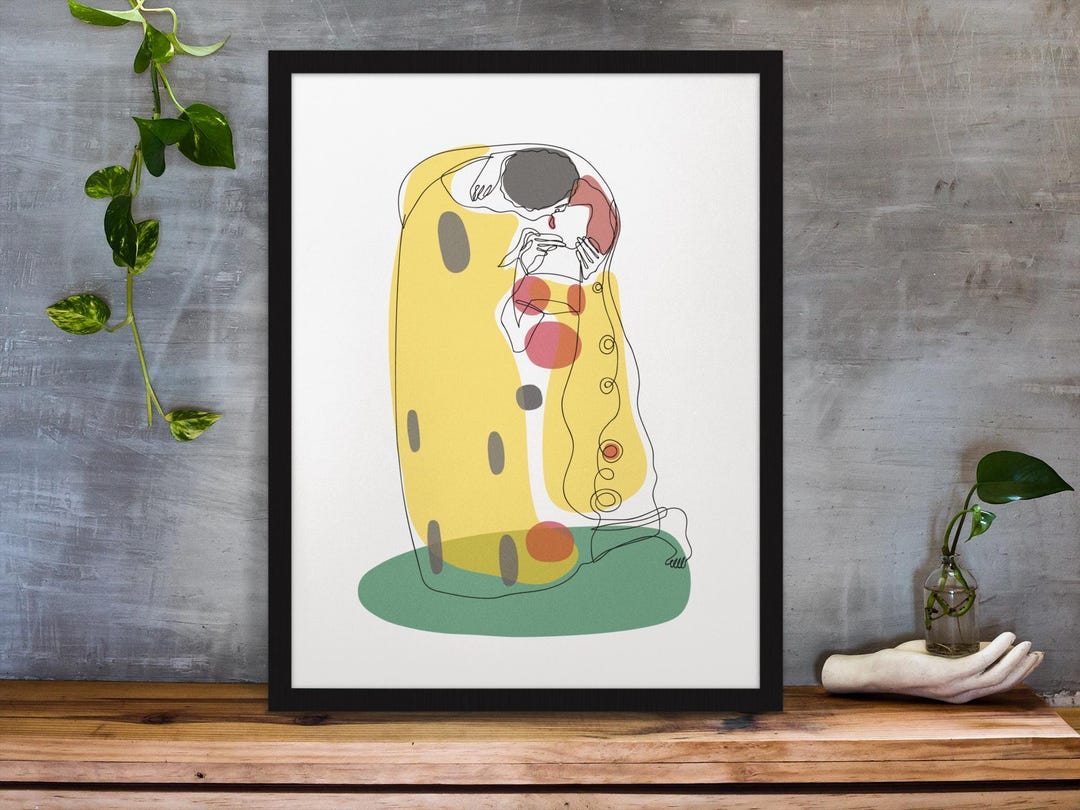 The Kiss Reimagined: Gustav Klimt Inspired One-line Art Print for ...