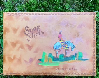 Vintage Leather Photo Album with Hand Painted Native American Cover | Mountain Lakes NJ