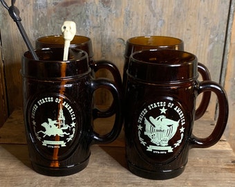 Vintage Bicentennial Barrel Mugs - Set of 4 - Root Beer Float Mugs