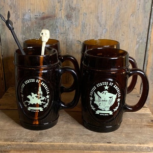 Vintage Set of 4 Bicentennial Barrel Mugs | Root Beer Float Mug Beer Mug