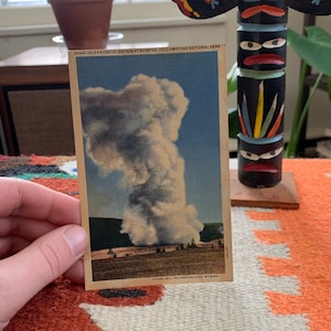 Vintage Yellowstone Old Faithful Postcard 1950&#39;s
