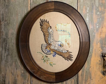 Vintage Eagle Needlepoint in Original Frame