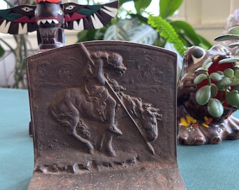 Antique Cast Iron End of the Trail Bookend | Native American Spear Through Chest Bookend