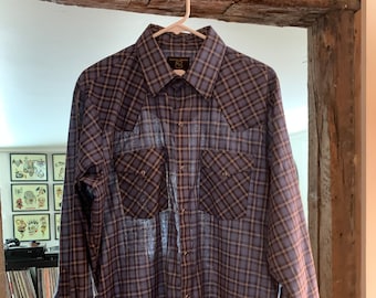 Vintage Plaid Western Shirt | Mens Blue Plaid Size 16.5 33