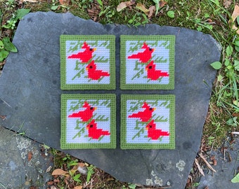 Vintage Cross Stitch Bird Coasters | Fabric Coasters