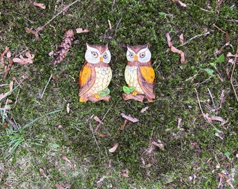 Pair of Vintage Ceramic Owl Wall Hangings