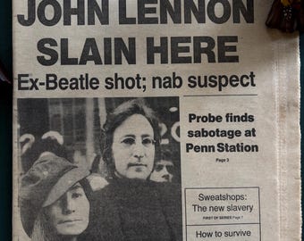 ヴィンテージのジョン・レノン暗殺新聞「デイリー・ニュース」（1980年