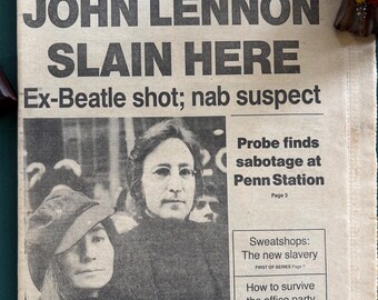 ヴィンテージのジョン・レノン暗殺新聞「デイリー・ニュース」（1980年