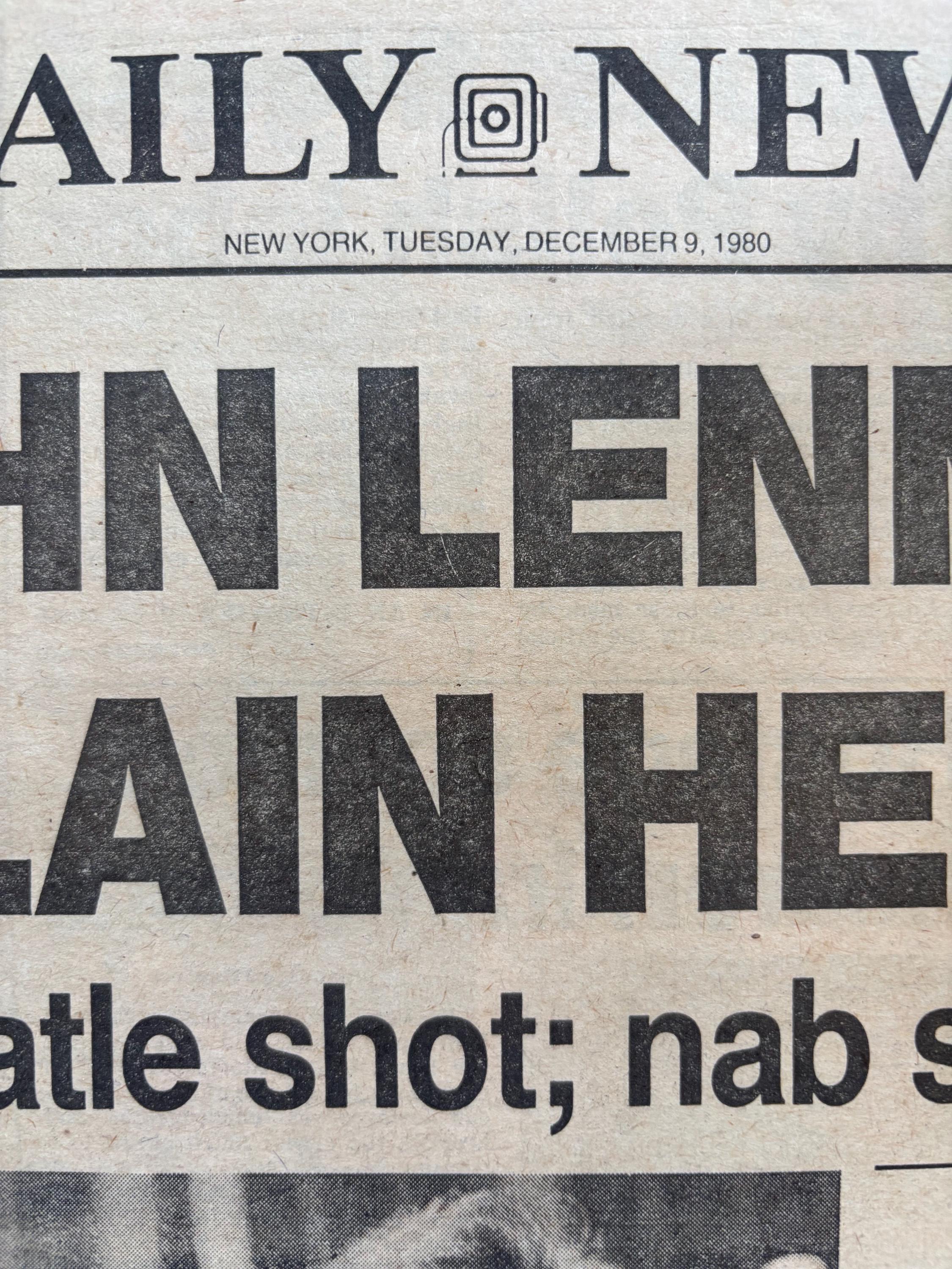 ヴィンテージのジョン・レノン暗殺新聞「デイリー・ニュース」（1980年