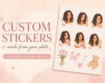 Custom Watercolor Portrait Stickers From Photo (10-15 Count) (Digital Download)