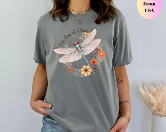 Dragonfly Floral Graphic T-Shirt, Comfort Colors Cotton Tee