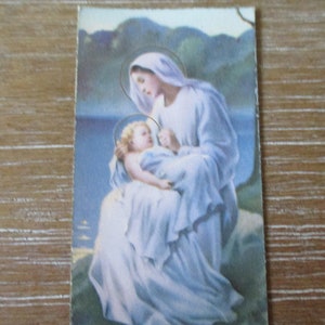 Antica carta religiosa cristiana carta di carta degli anni '30 Effimera Vergine Maria con Gesù Bambino