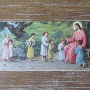 Antique Religious Christian Paper Card anni '30 Ephemera w/Greek Writing Jesus with Children