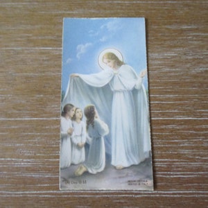 Antike religiöse christliche Papierkarte 1930 Ephemera Jungfrau Maria mit Kindern